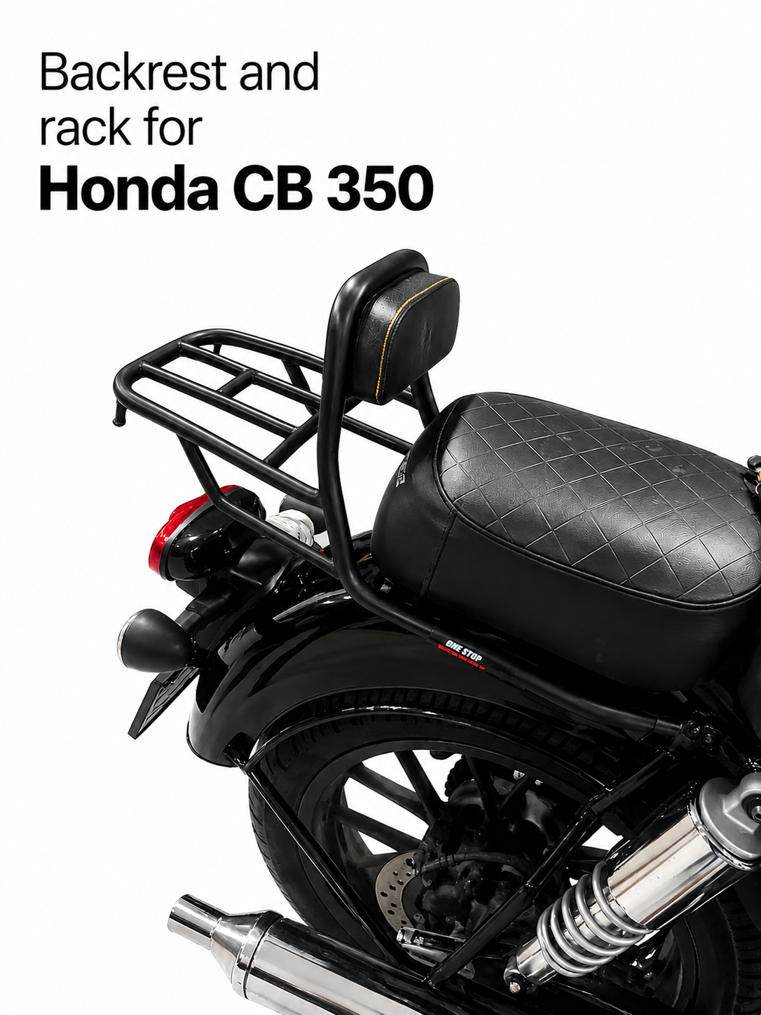 Honda CB350 Backrest with Luggage Rack | Passenger Backrest & Rear Rack | MotoCo Motorcycles