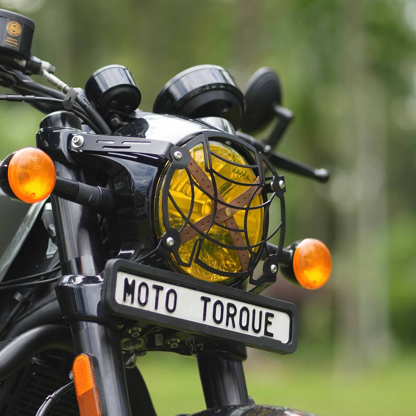 Headlight grill guard fitted to a Royal Enfield Shotgun 650