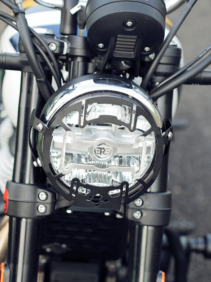 Royal Enfield Bear 650 headlight protector grill with number plate bracket by MotoCo Motorcycles