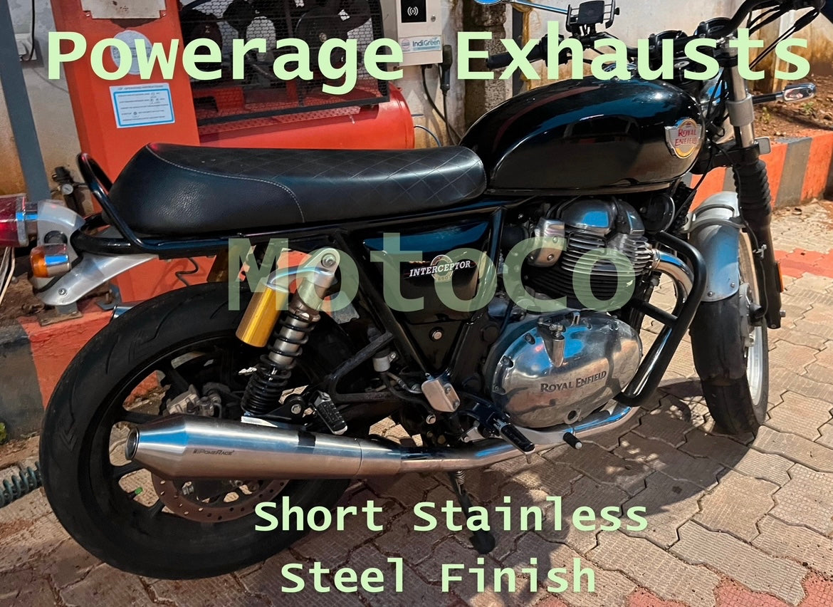 Short Brushed Steel Finish Powerage Exahusts Compatible For Interceptor 650 & Continental GT 650