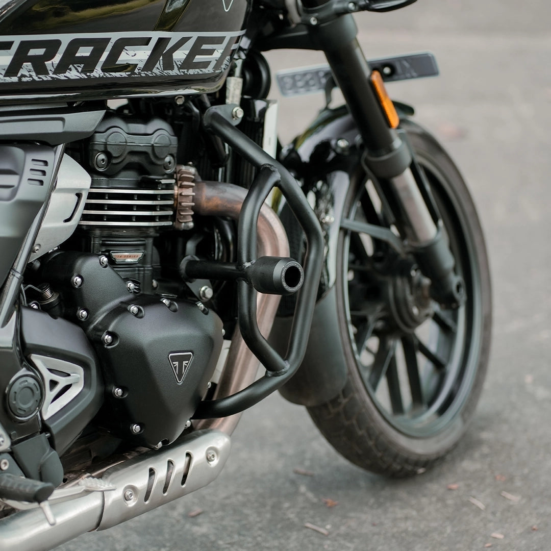 Triumph Tracker 400 engine crash guard angle - MotoCo Motorcycles