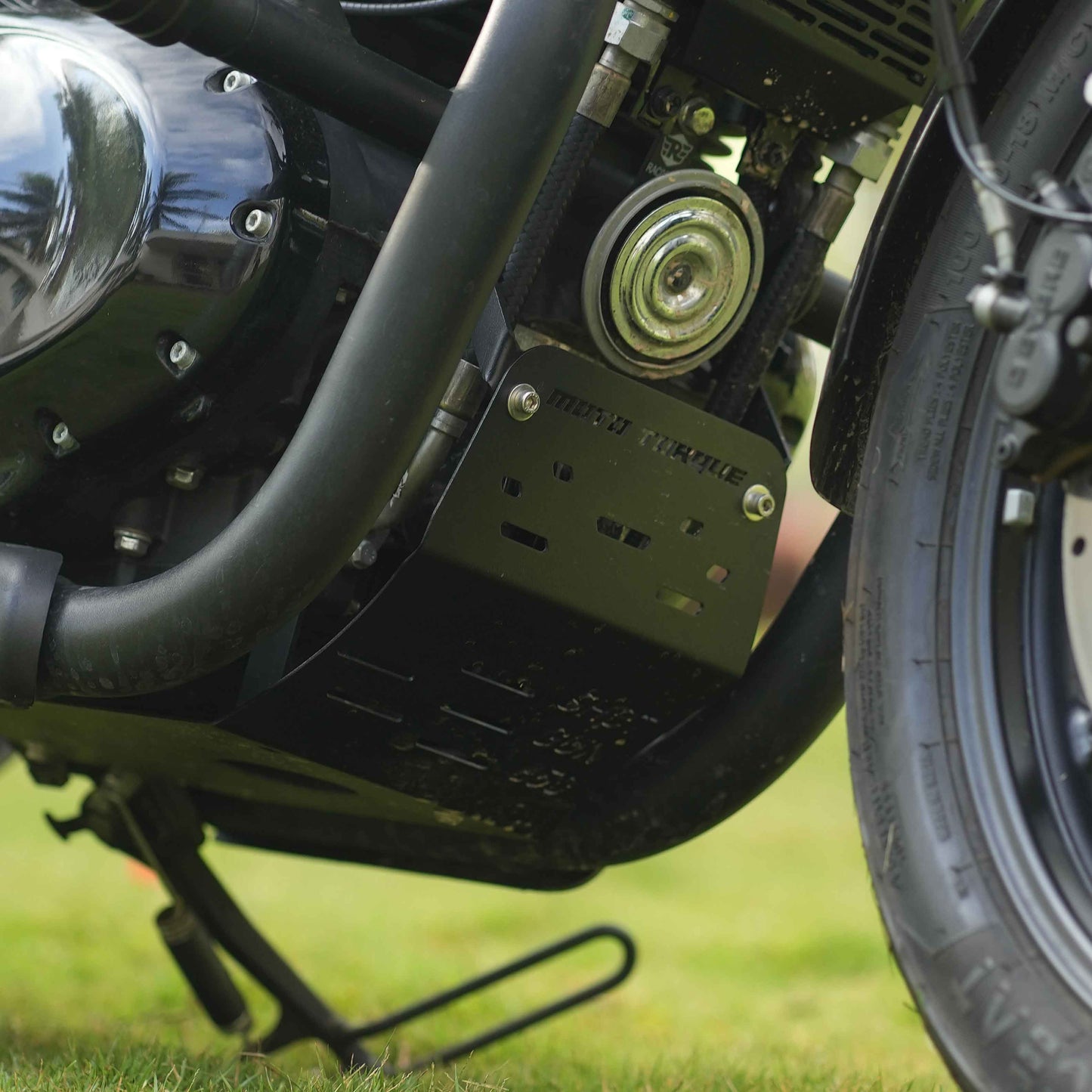 Engine guard fitted to a Royal Enfield Shotgun 650