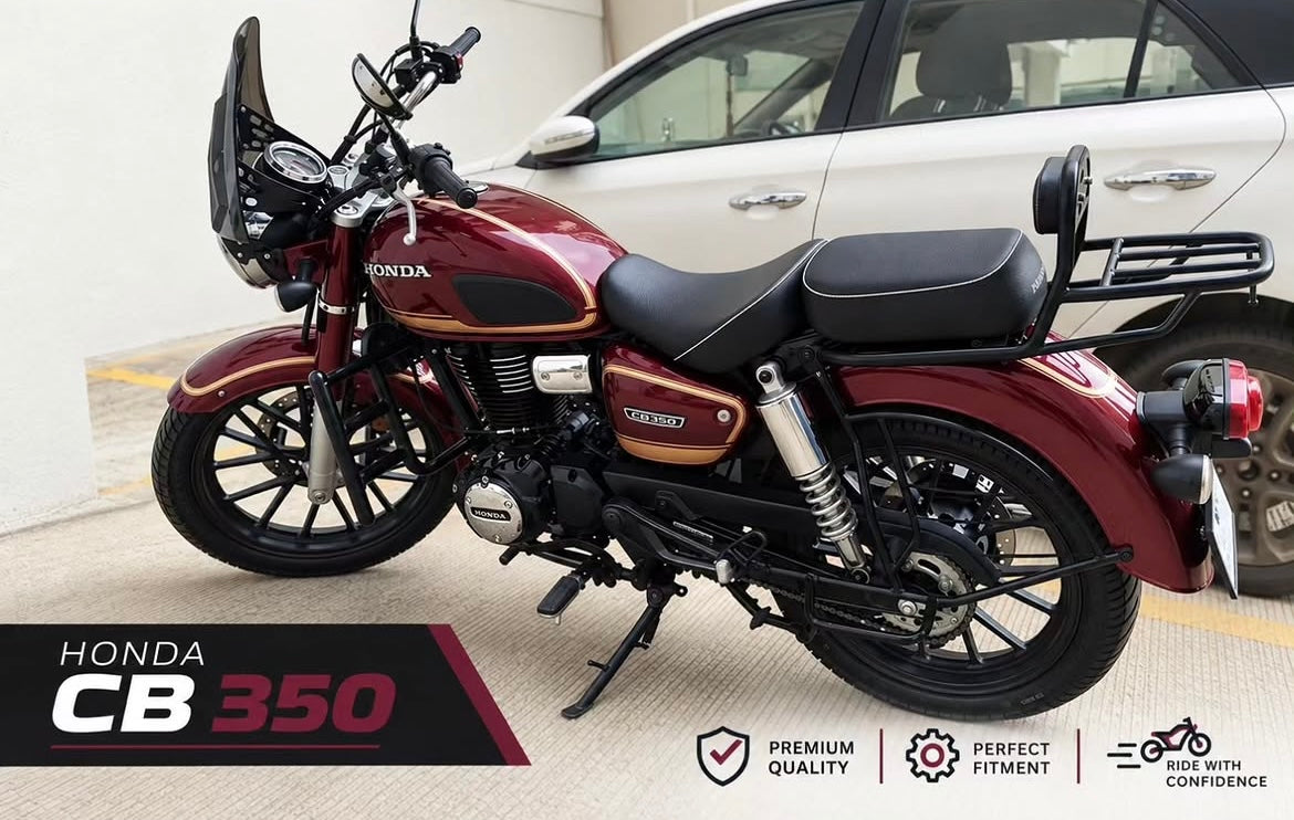 Honda CB350 Backrest with Luggage Rack | Passenger Backrest & Rear Rack | MotoCo Motorcycles