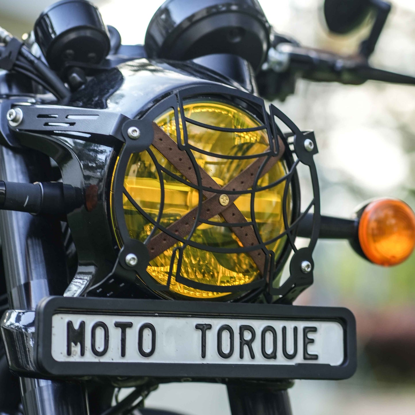 Headlight grill guard fitted to a Royal Enfield Shotgun 650