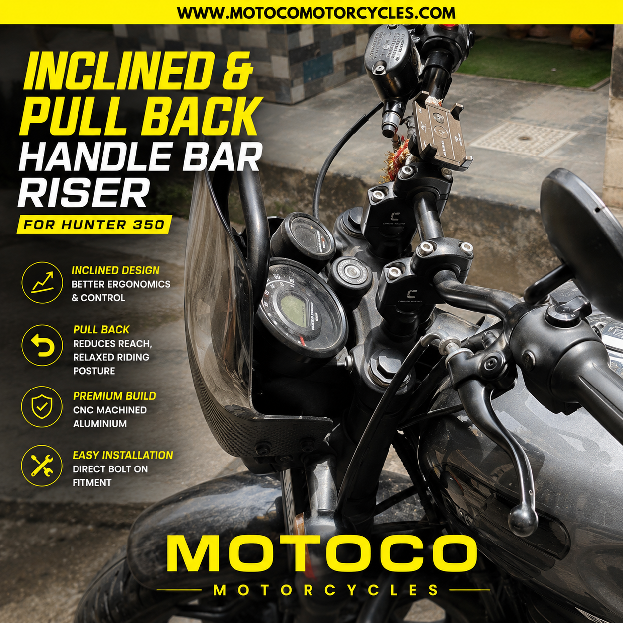 Inclined Handle Bar Risers For Hunter 350