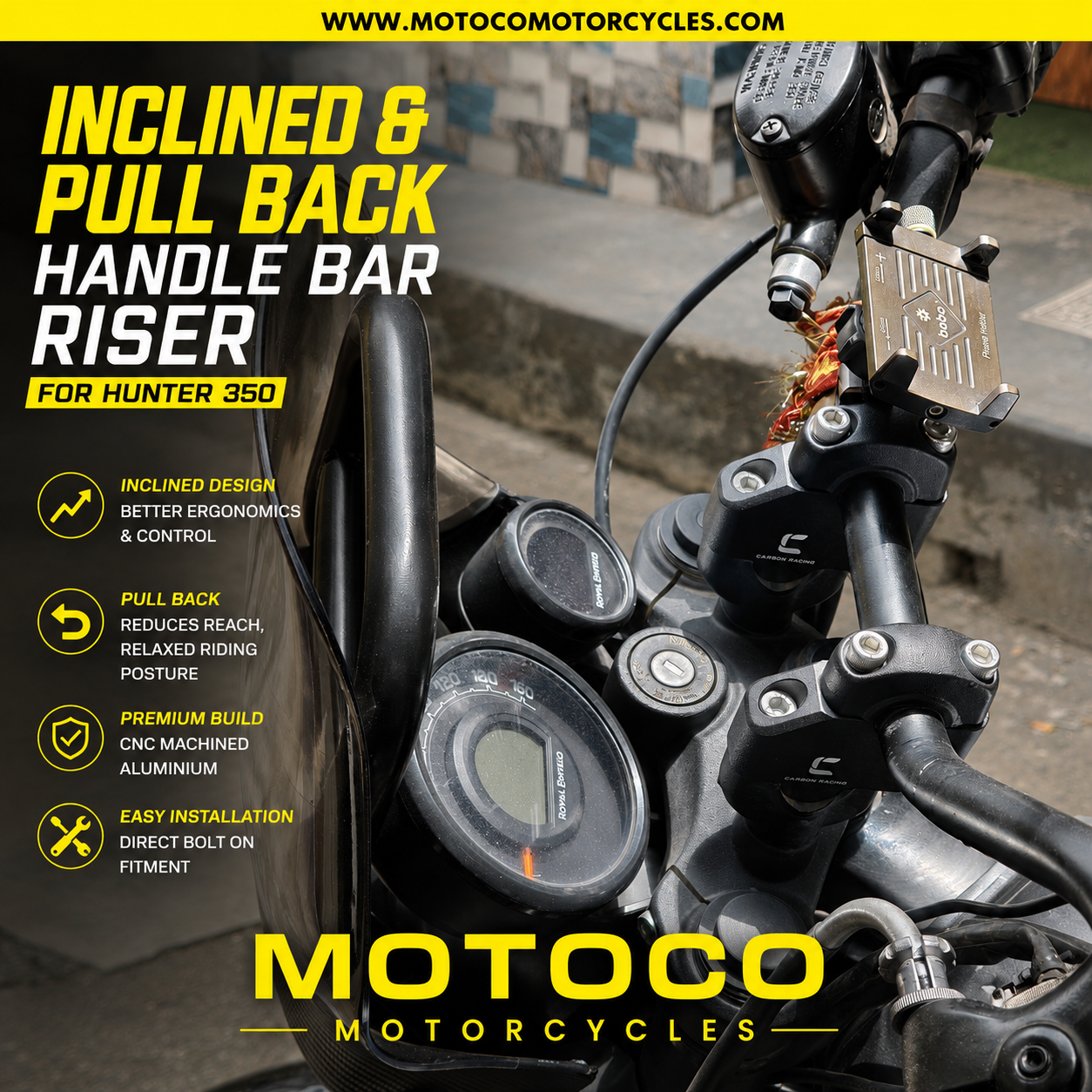 Inclined Handle Bar Risers For Hunter 350