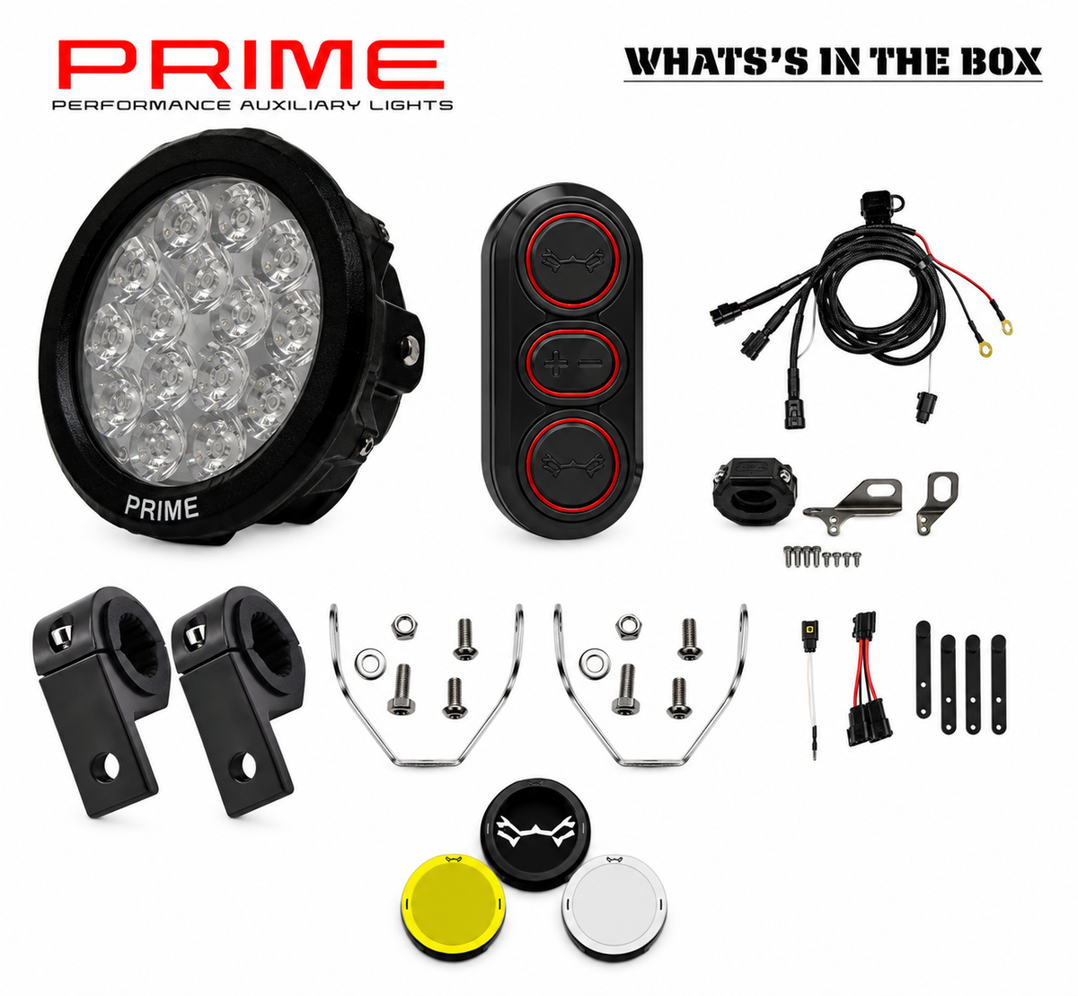 MadDog Prime 150W LED Auxiliary Lights for Motorcycles – Complete Kit with Wiring Harness, Clamps & Filters
