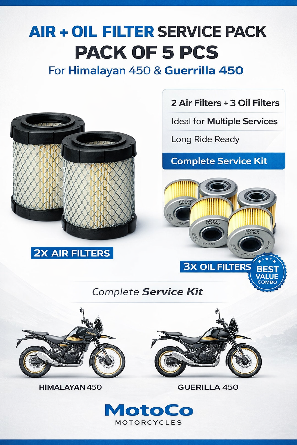 Air + Oil Filter Service Pack (Pack of 5) – Himalayan 450 & Guerrilla 450
