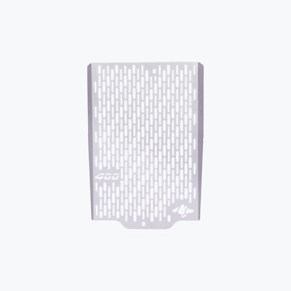 Triumph Tracker 400 radiator guard silver angle - MotoCo Motorcycles