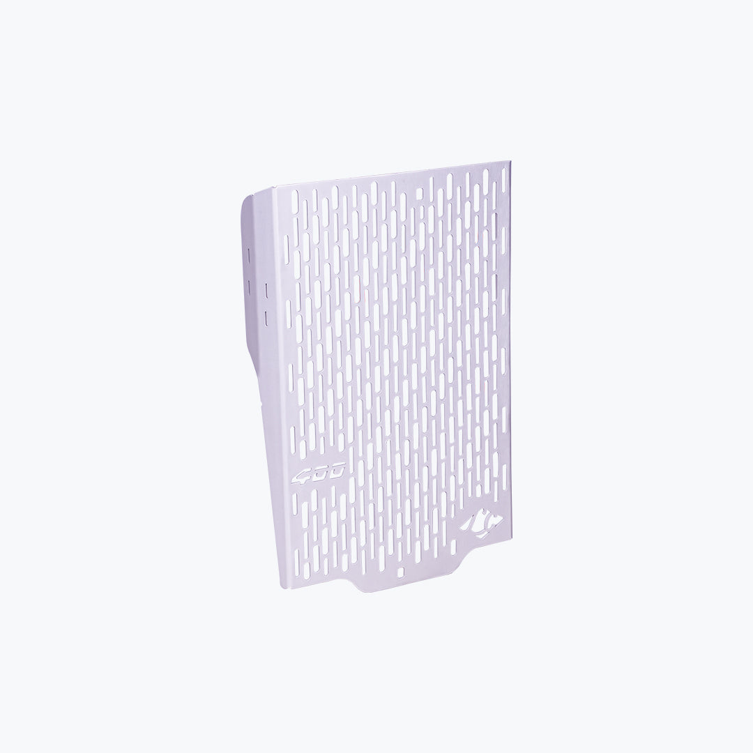 Triumph Tracker 400 radiator guard silver mesh detail - MotoCo Motorcycles