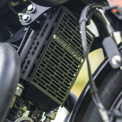 Radiator guard installed on a Royal Enfield Shotgun 650