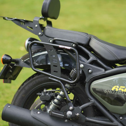 Saddle stay pannier mount installed on a Royal Enfield Shotgun 650
