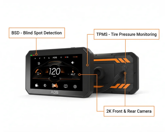ADS Rover 3.0 Pro 5-inch motorcycle CarPlay display with dashcam
