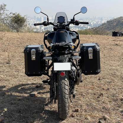 Himalayan 450 panniers mounted on bike