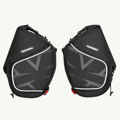 Himalayan 450 front frame bags mounted on bike