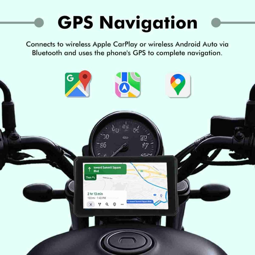 5 Inch Motorcycle Navigation Screen with Wireless Apple CarPlay & Android Auto – Quick Detachable GPS Display