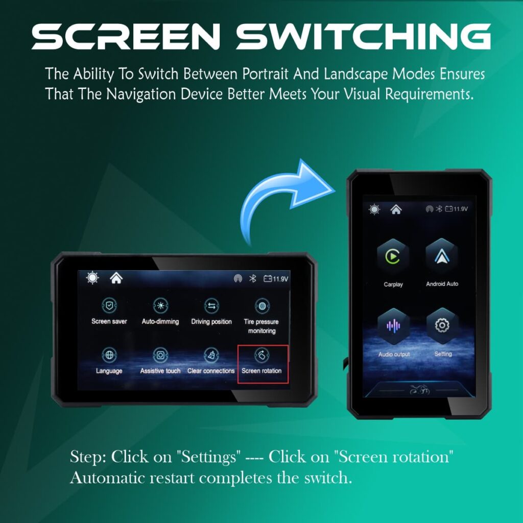 5 Inch Motorcycle Navigation Screen with Wireless Apple CarPlay & Android Auto – Quick Detachable GPS Display