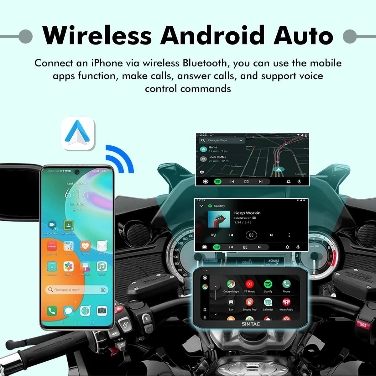 Navigation Screen For Motorcycle Supports Apple Carplay & Android Auto