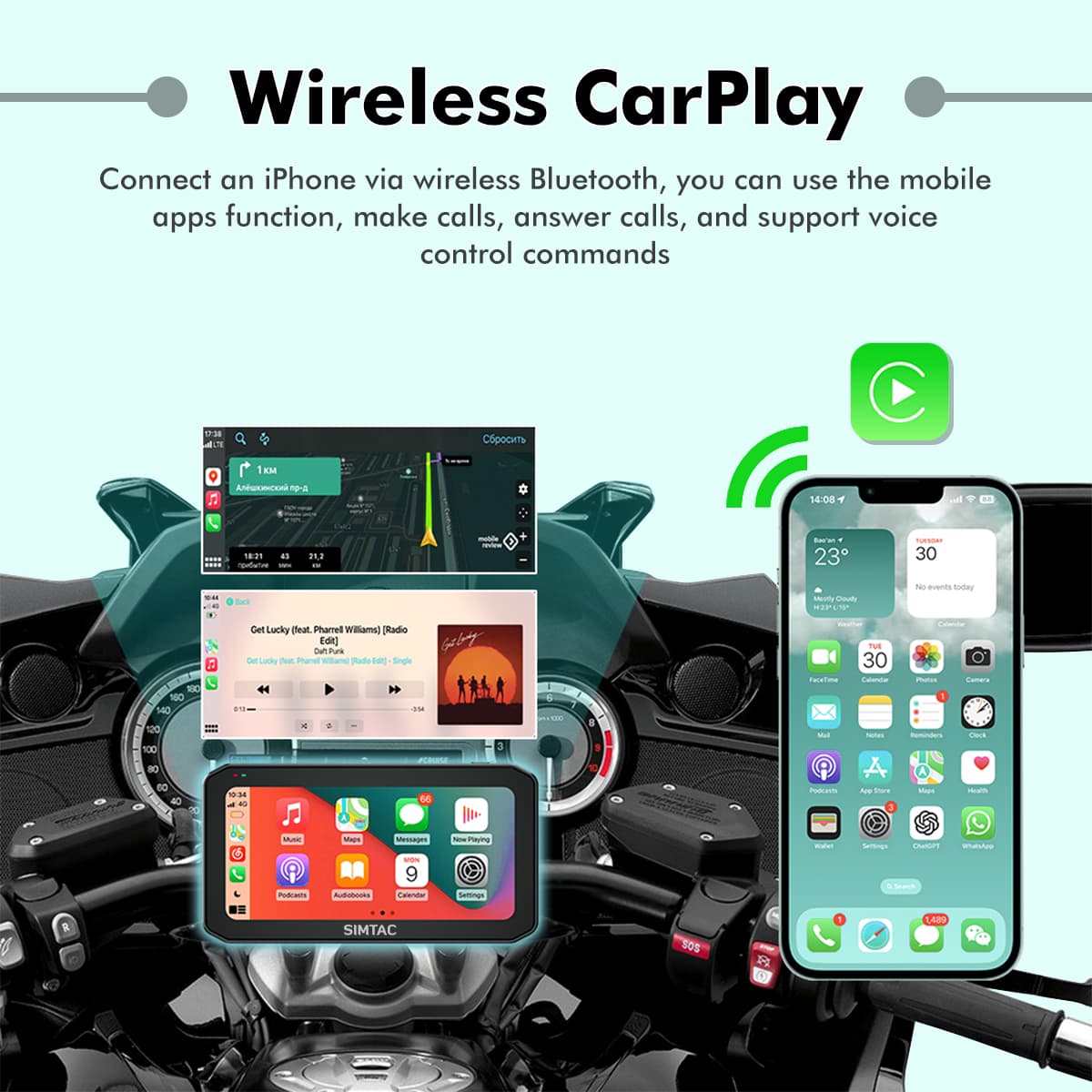 Navigation Screen For Motorcycle Supports Apple Carplay & Android Auto