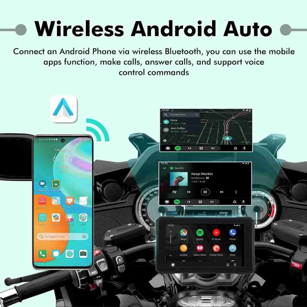 5 Inch Motorcycle Navigation Screen with Wireless Apple CarPlay & Android Auto – Quick Detachable GPS Display